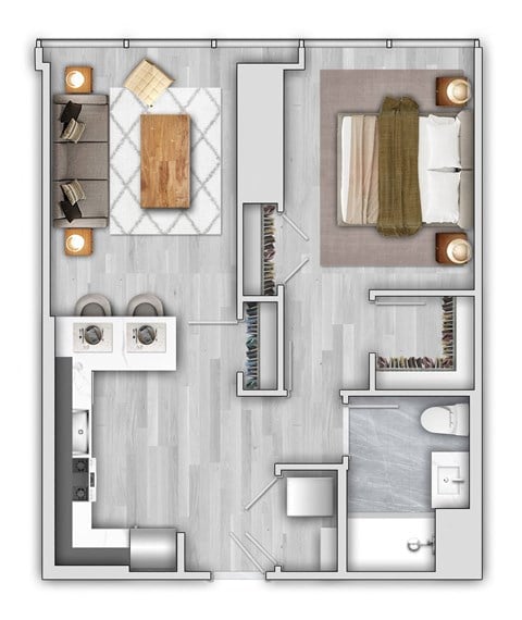Floor plan for 1 bed, 1 bath, 759 sqft